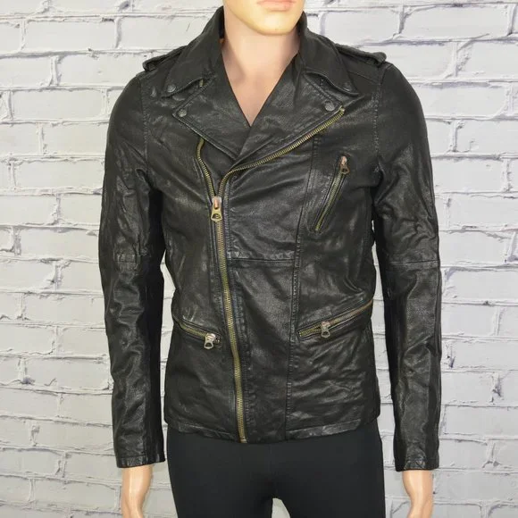 Mens Scotch and Soda Leather Biker Jacket Motorcycle cafe racer size small